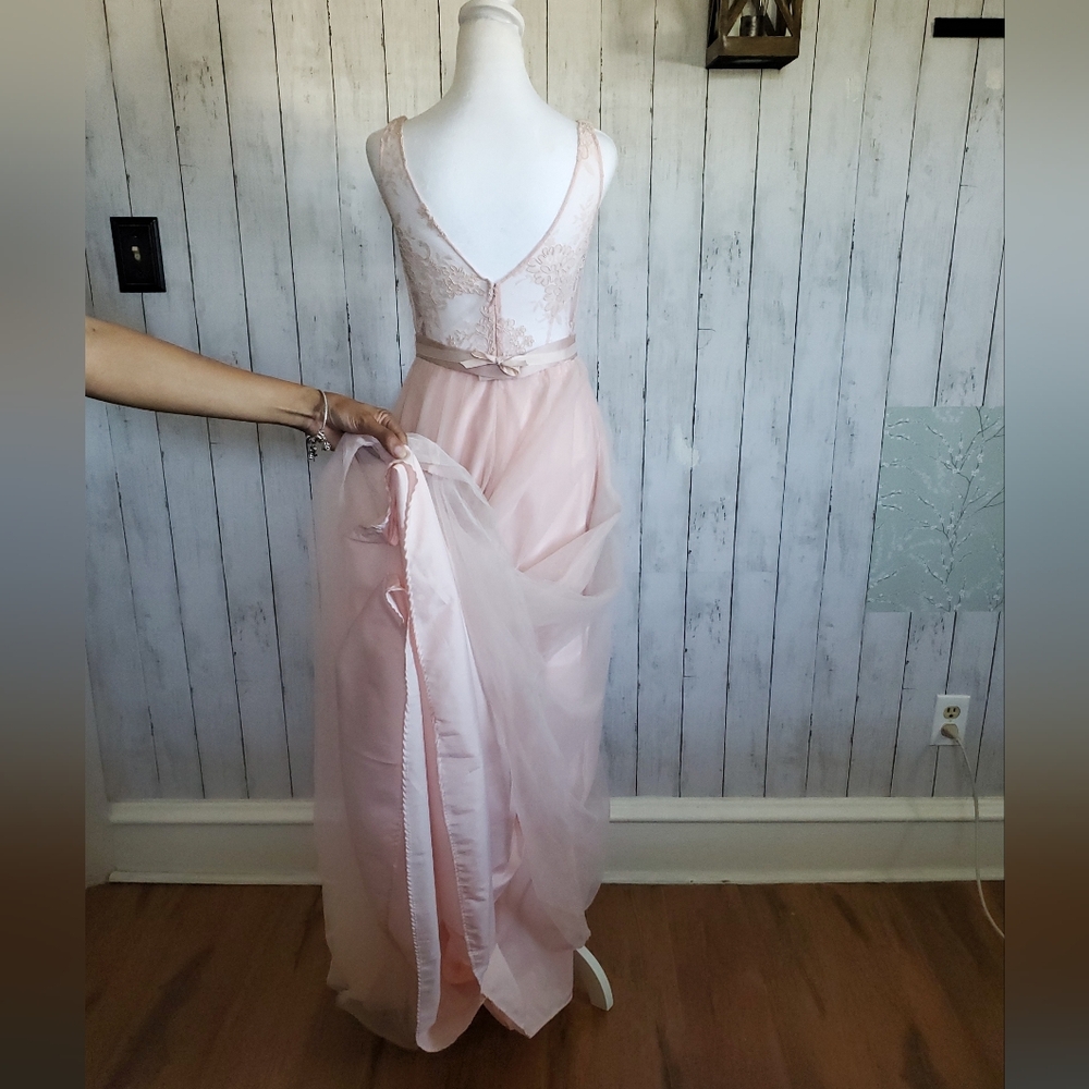 White by Vera Wang Tulle Lace Bridesmaid Prom Formal Gown Blush Pink Size 4 - Picture 7 of 14